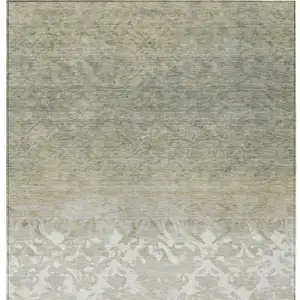 Photo of Beige And Taupe Damask Washable Indoor Outdoor Area Rug