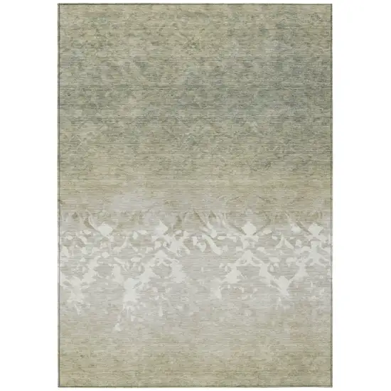 Beige And Taupe Damask Washable Indoor Outdoor Area Rug Photo 9