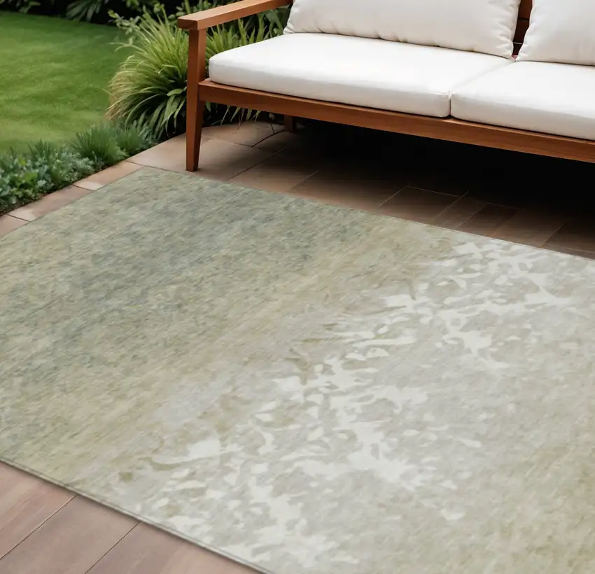Beige And Taupe Damask Washable Indoor Outdoor Area Rug Photo 2