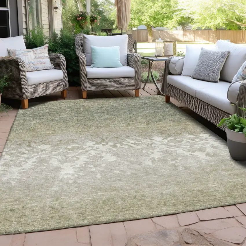 Beige And Taupe Damask Washable Indoor Outdoor Area Rug Photo 5