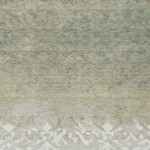 Photo of Beige And Taupe Damask Washable Indoor Outdoor Area Rug