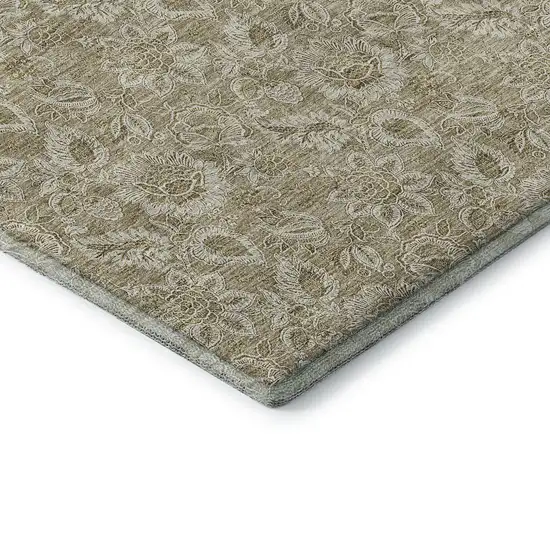 Beige And Taupe Floral Washable Area Rug With UV Protection Photo 7