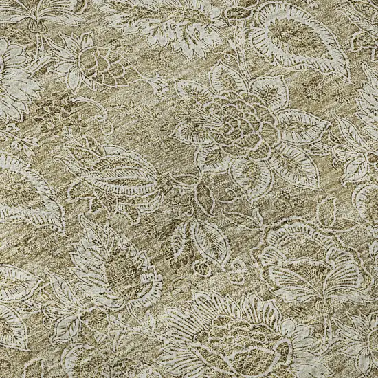 Beige And Taupe Floral Washable Area Rug With UV Protection Photo 9