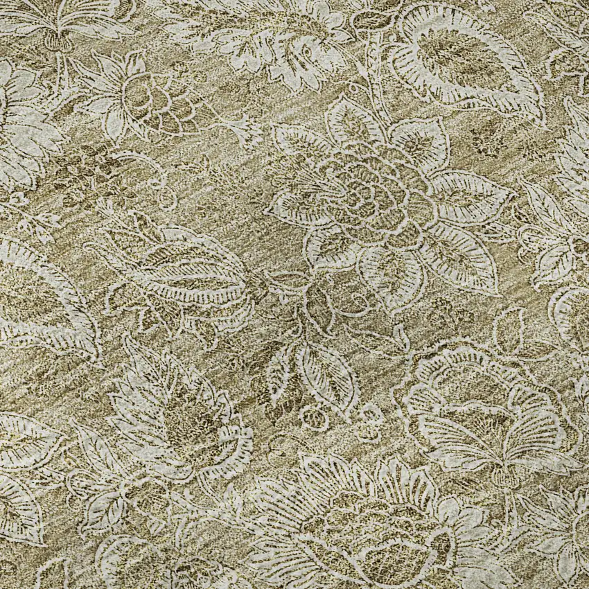 Beige And Taupe Floral Washable Area Rug With UV Protection Photo 9