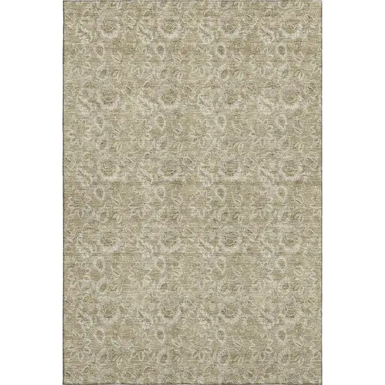 Beige And Taupe Floral Washable Area Rug With UV Protection Photo 1