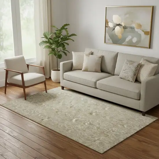 Beige And Taupe Floral Washable Area Rug With UV Protection Photo 2