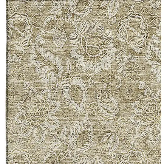 Beige And Taupe Floral Washable Area Rug With UV Protection Photo 2