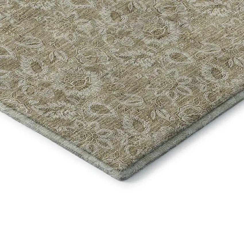 Beige And Taupe Floral Washable Area Rug With UV Protection Photo 6