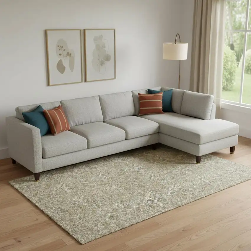 Beige And Taupe Floral Washable Area Rug With UV Protection Photo 2