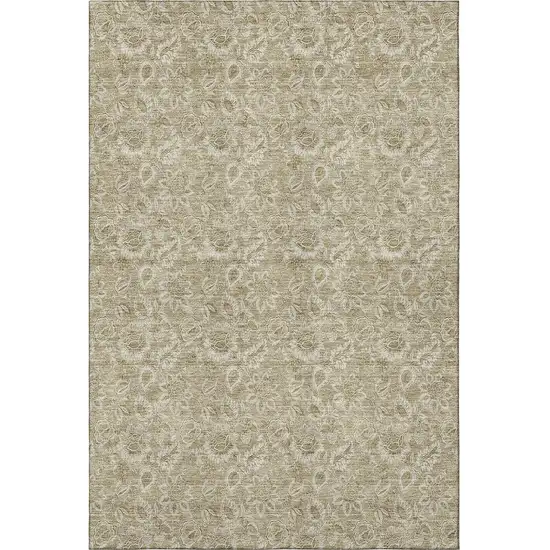 Beige And Taupe Floral Washable Area Rug With UV Protection Photo 2