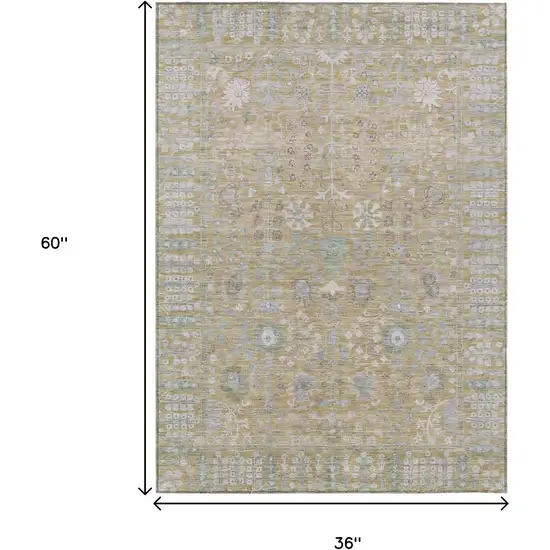 Beige And Taupe Floral Washable Indoor Outdoor Area Rug Photo 3