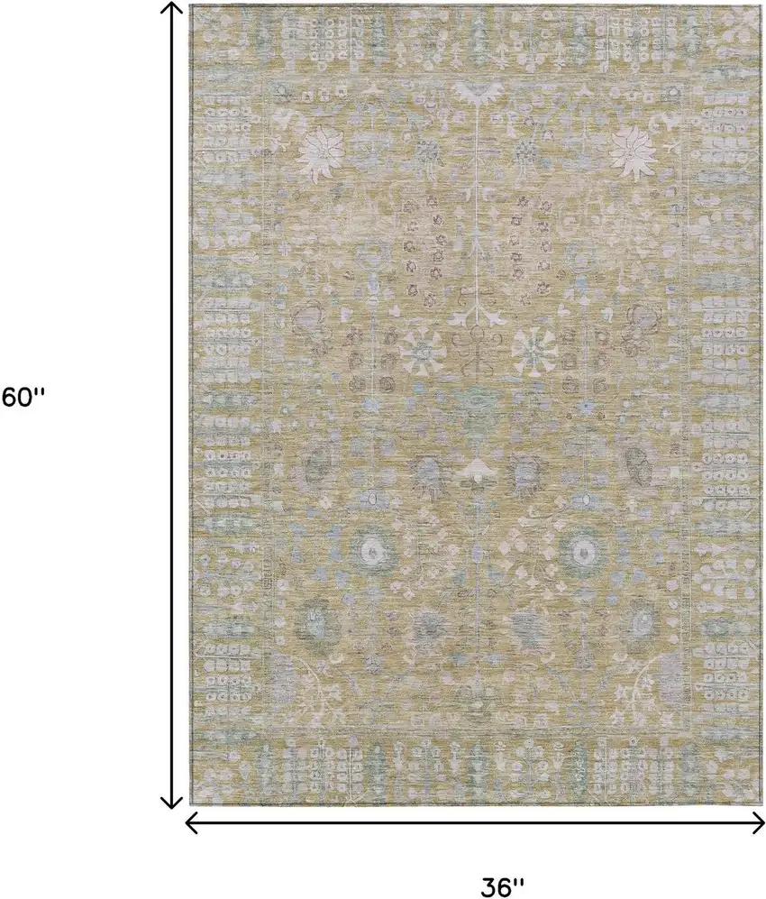 Beige And Taupe Floral Washable Indoor Outdoor Area Rug Photo 3
