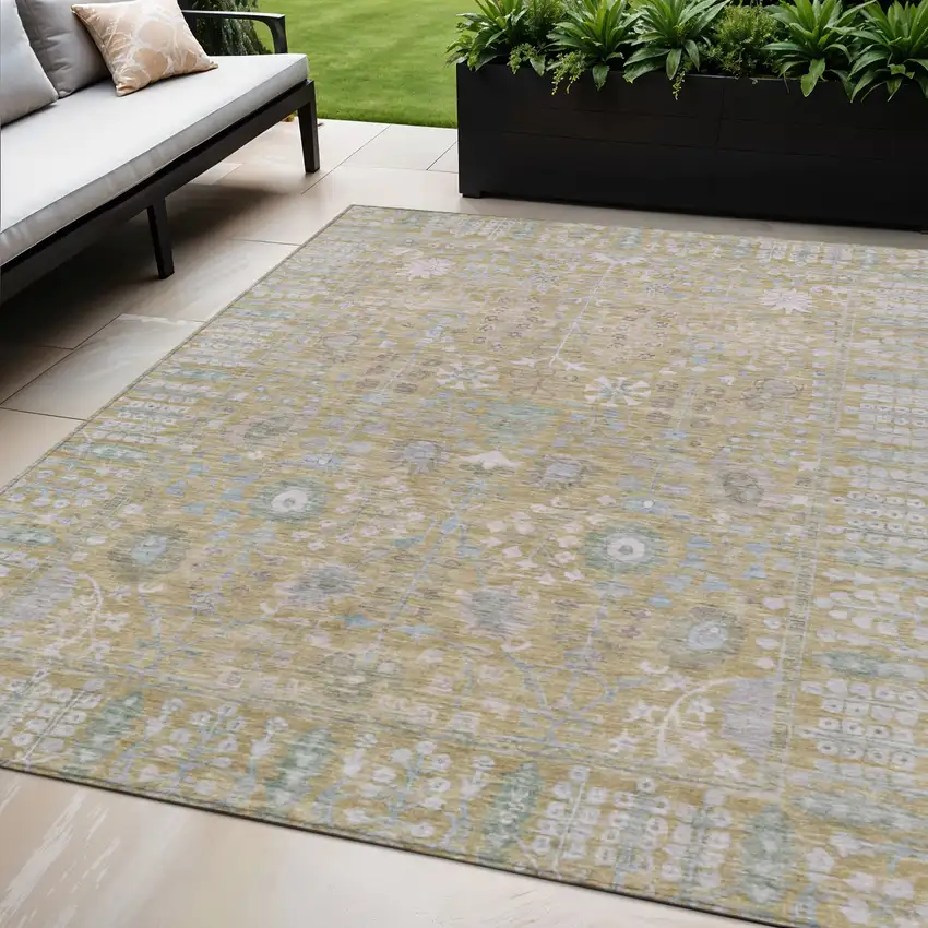 Beige And Taupe Floral Washable Indoor Outdoor Area Rug Photo 1