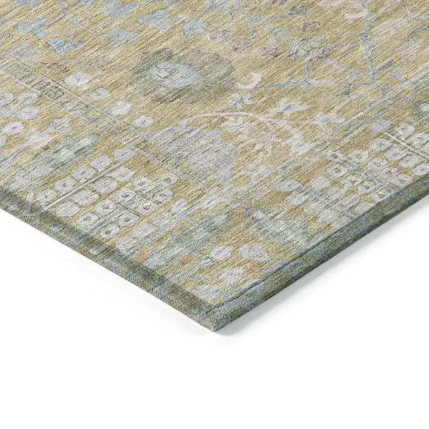 Beige And Taupe Floral Washable Indoor Outdoor Area Rug Photo 5