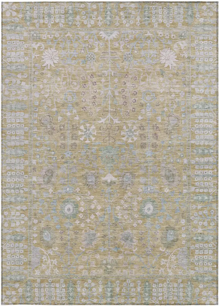 Beige And Taupe Floral Washable Indoor Outdoor Area Rug Photo 3