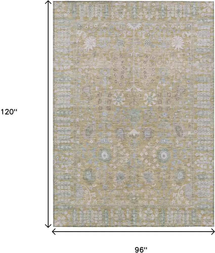 Beige And Taupe Floral Washable Indoor Outdoor Area Rug Photo 4