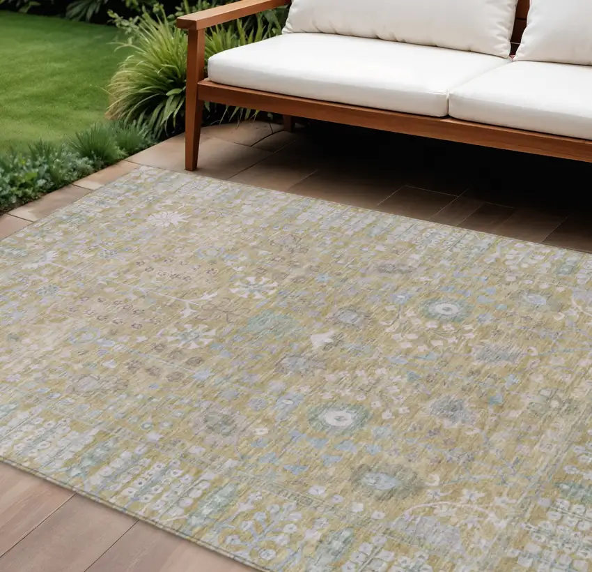 Beige And Taupe Floral Washable Indoor Outdoor Area Rug Photo 1