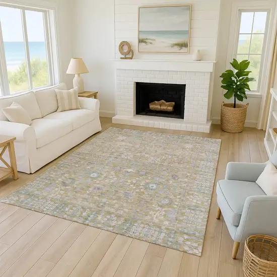 Beige And Taupe Floral Washable Indoor Outdoor Area Rug Photo 8