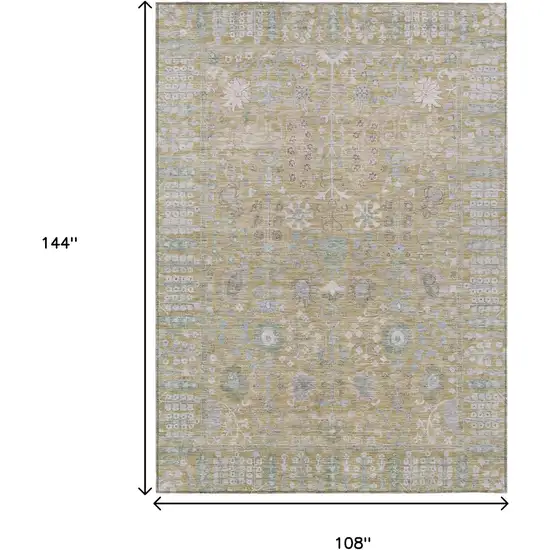 Beige And Taupe Floral Washable Indoor Outdoor Area Rug Photo 3