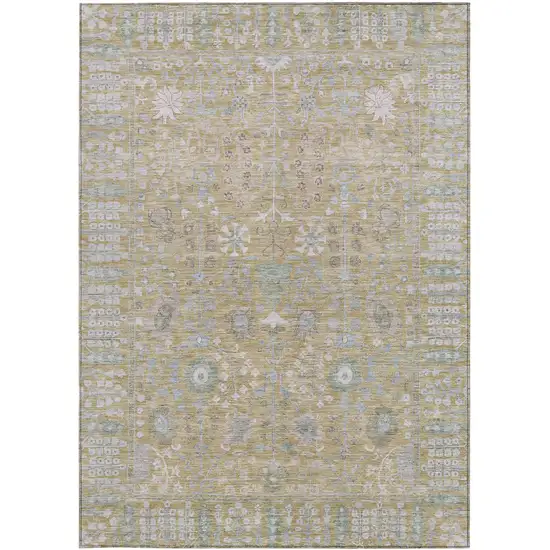 Beige And Taupe Floral Washable Indoor Outdoor Area Rug Photo 4