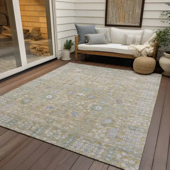 Beige And Taupe Floral Washable Indoor Outdoor Area Rug Photo 9