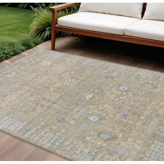 Beige And Taupe Floral Washable Indoor Outdoor Area Rug Photo 5