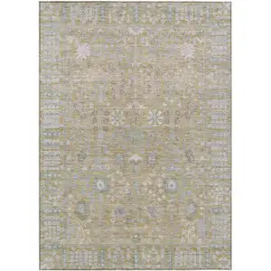 Photo of Beige And Taupe Floral Washable Indoor Outdoor Area Rug