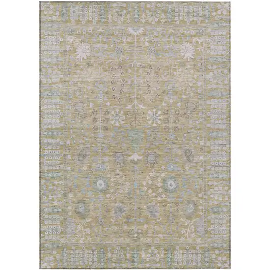 Beige And Taupe Floral Washable Indoor Outdoor Area Rug Photo 1