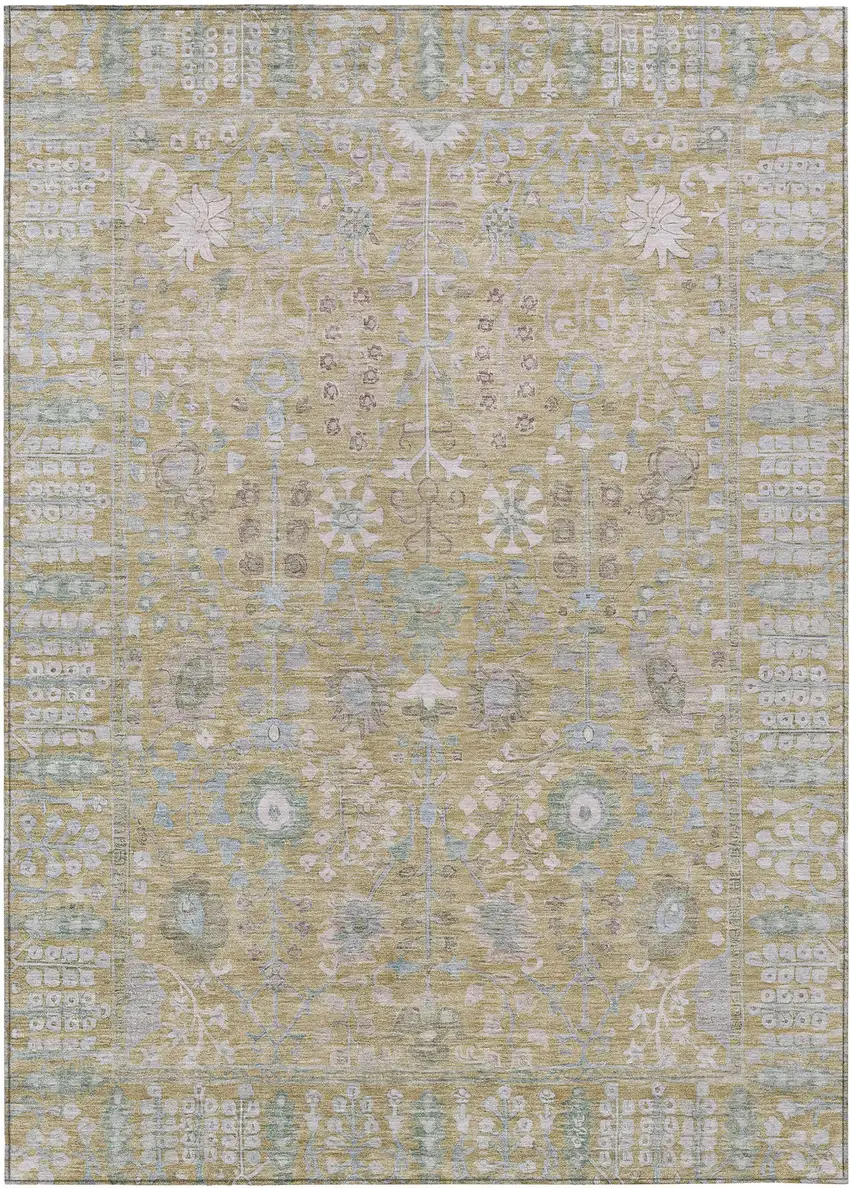 Beige And Taupe Floral Washable Indoor Outdoor Area Rug Photo 1