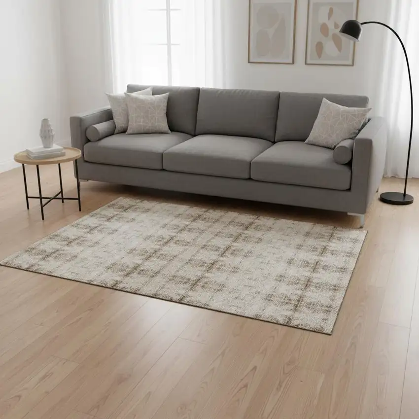 Beige And Taupe Geometric Washable Area Rug With UV Protection Photo 2