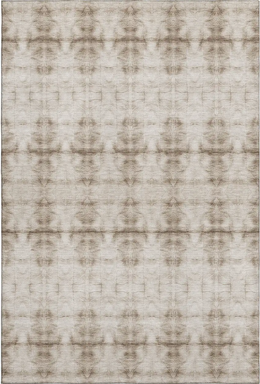 Beige And Taupe Geometric Washable Area Rug With UV Protection Photo 1