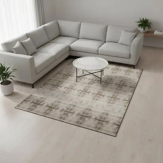 Beige And Taupe Geometric Washable Area Rug With UV Protection Photo 2