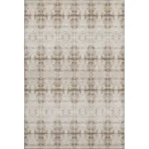 Photo of Beige And Taupe Geometric Washable Area Rug With UV Protection