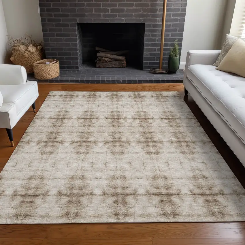 Beige And Taupe Geometric Washable Area Rug With UV Protection Photo 5