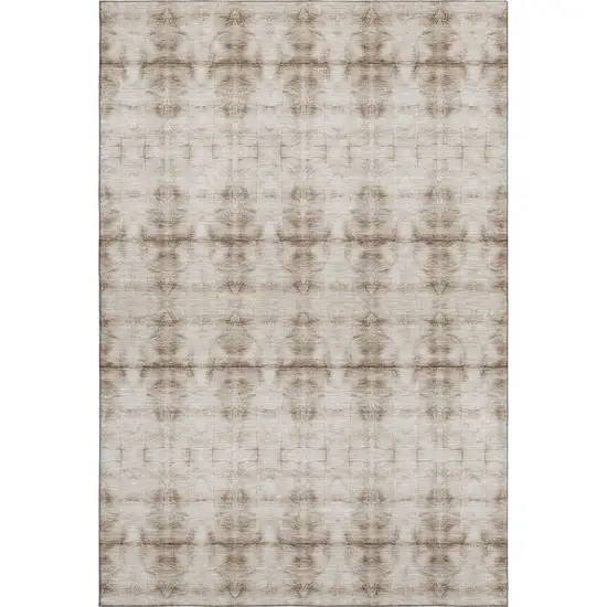 Beige And Taupe Geometric Washable Area Rug With UV Protection Photo 1