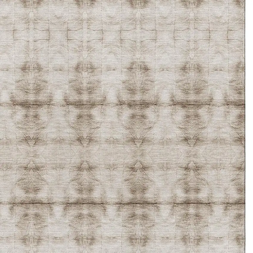 Beige And Taupe Geometric Washable Area Rug With UV Protection Photo 3