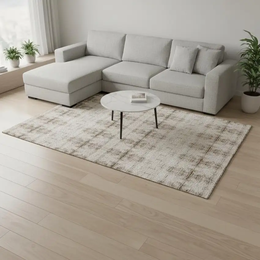 Beige And Taupe Geometric Washable Area Rug With UV Protection Photo 2