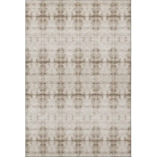 Beige And Taupe Geometric Washable Area Rug With UV Protection Photo 4
