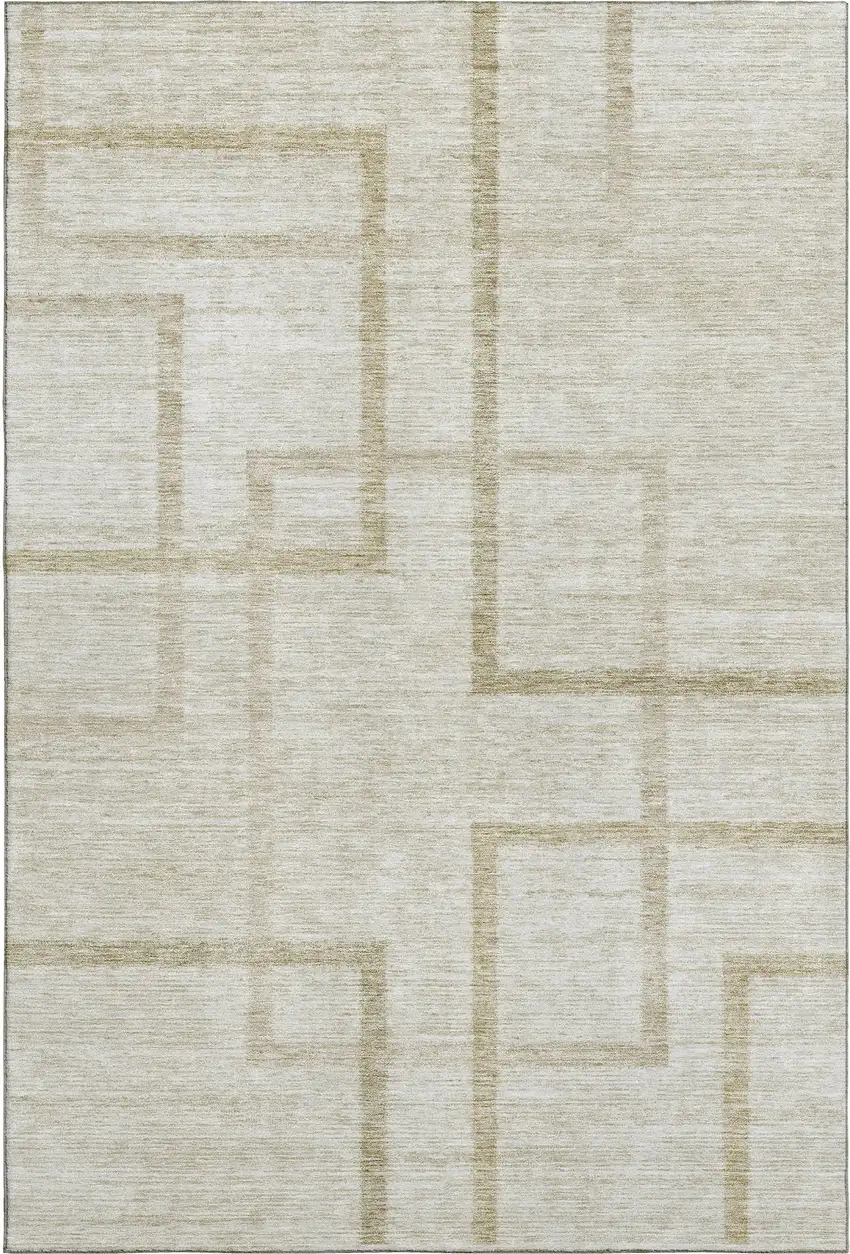 Beige And Taupe Geometric Washable Area Rug With UV Protection Photo 1