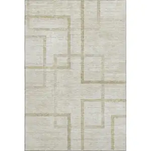 Photo of Beige And Taupe Geometric Washable Area Rug With UV Protection