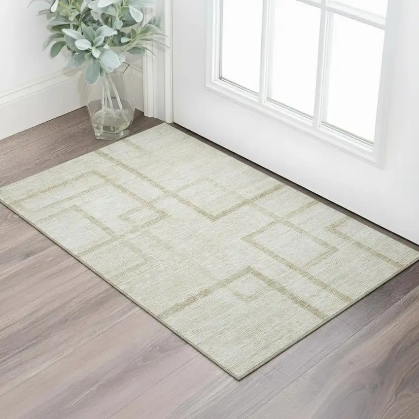 Beige And Taupe Geometric Washable Area Rug With UV Protection Photo 1