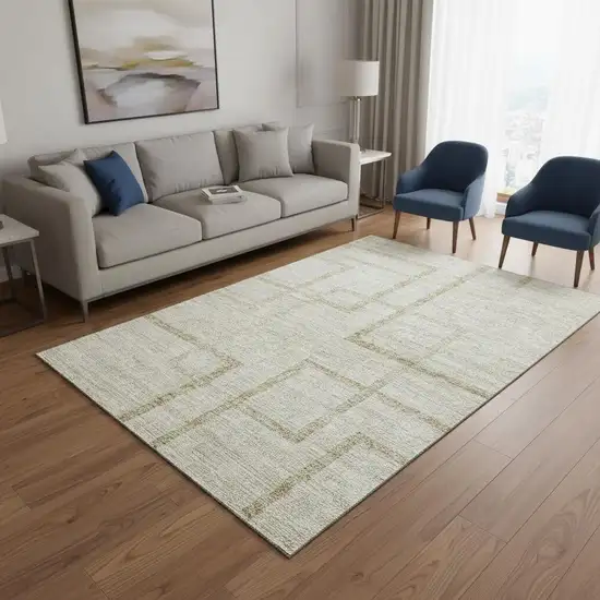 Beige And Taupe Geometric Washable Area Rug With UV Protection Photo 2