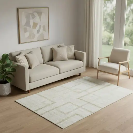 Beige And Taupe Geometric Washable Area Rug With UV Protection Photo 1