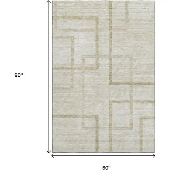 Beige And Taupe Geometric Washable Area Rug With UV Protection Photo 3