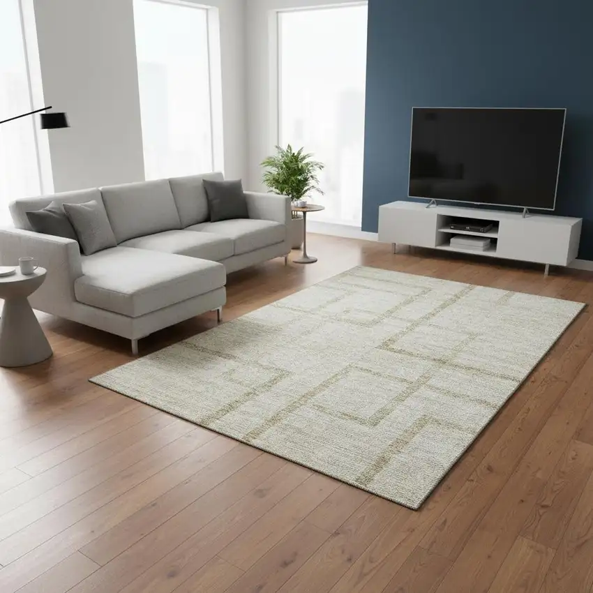 Beige And Taupe Geometric Washable Area Rug With UV Protection Photo 2