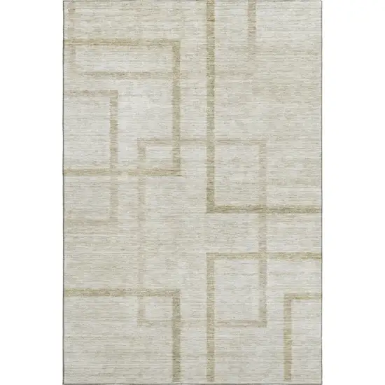 Beige And Taupe Geometric Washable Area Rug With UV Protection Photo 1