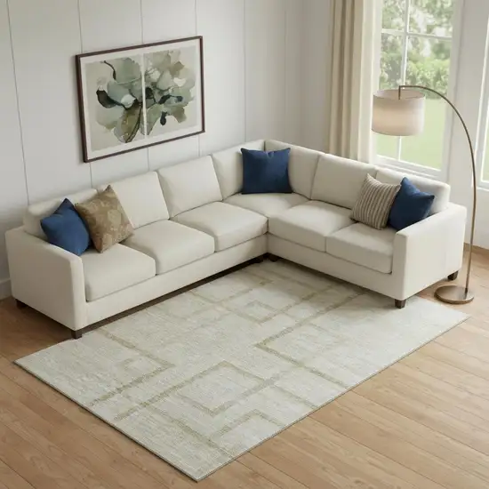 Beige And Taupe Geometric Washable Area Rug With UV Protection Photo 1