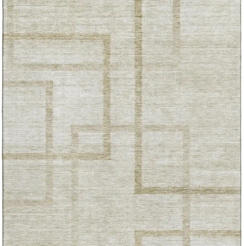 Beige And Taupe Geometric Washable Area Rug With UV Protection Photo 4