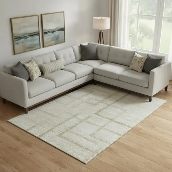Beige And Taupe Geometric Washable Area Rug With UV Protection Photo 1