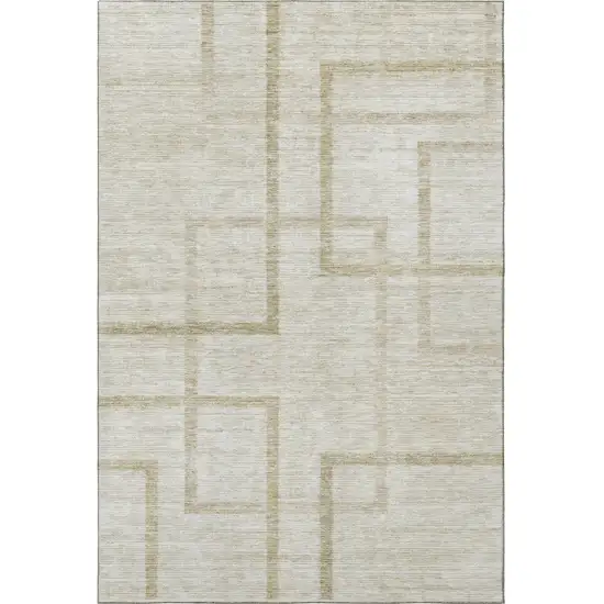 Beige And Taupe Geometric Washable Area Rug With UV Protection Photo 4